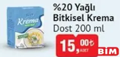 DOST %20 YAĞLI BİTKİSEL KREMA 200 ML